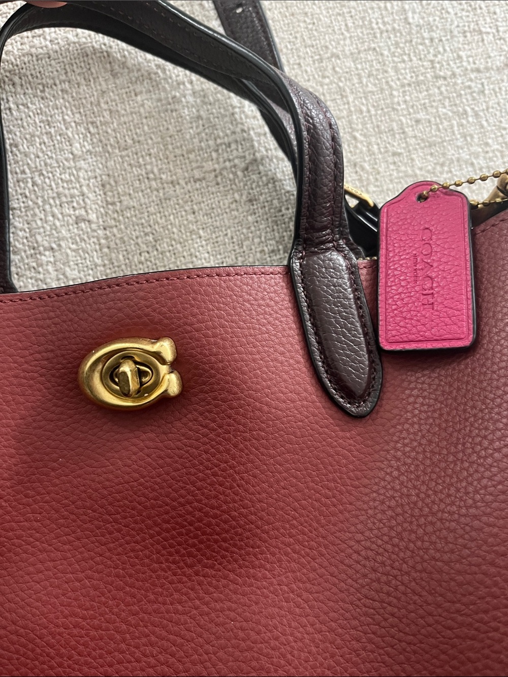 Coach Pebbled Leather Shoulder Bag in Burgundy with Dark Brown Trim - Picture 4 of 4